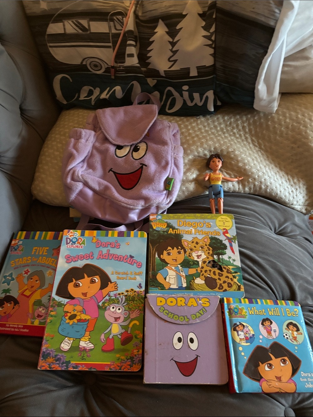 Vintage Dora the Explorer Purple Backpack & Story Book Set